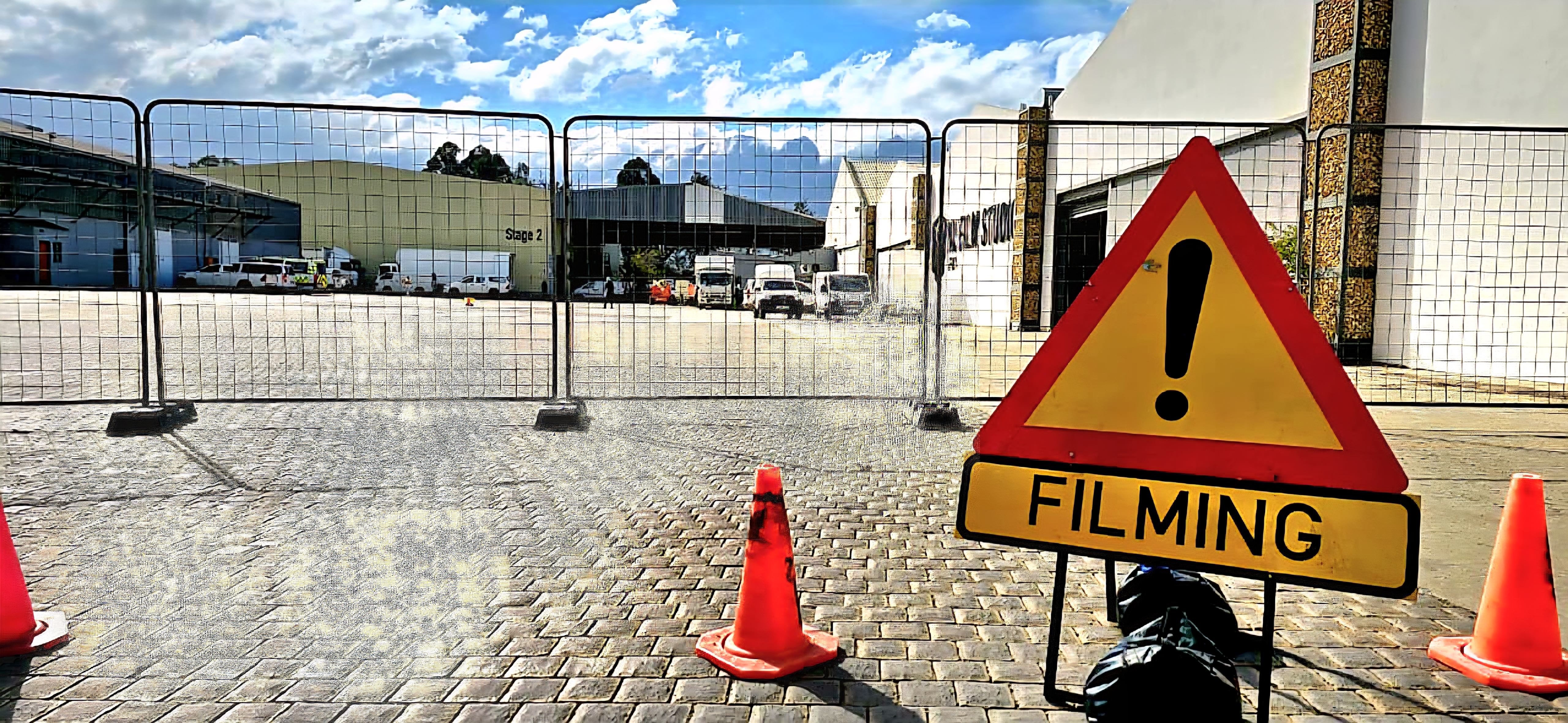 Active filming signage at the studio precinct
